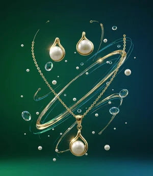 Elegant Pearl Drop Gold Pendant Set – Teardrop Necklace & Stud Earring Jewelry Set