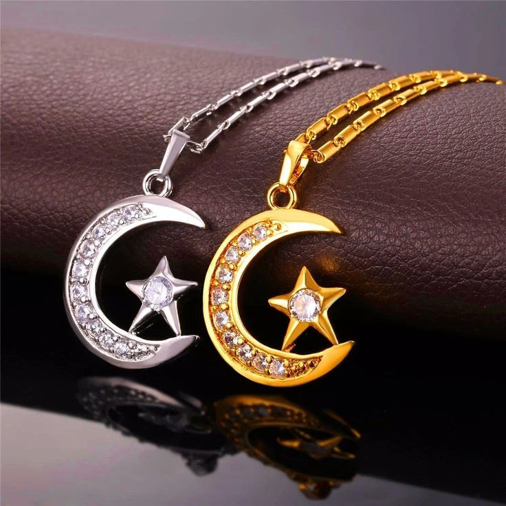 Zircon Moon & Star Necklace and Earrings Set for Women – Celestial Gift UAE