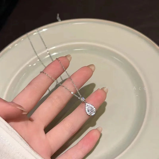 S925 Sterling Silver Solitaire Necklace Female Light Luxury And Simplicity Temperament