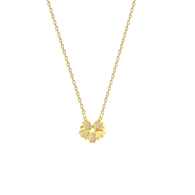 Gold-Plated Four Leaf Clover Heart Pendant Necklace (Stainless Steel) – White Shell | Women’s Gift UAE