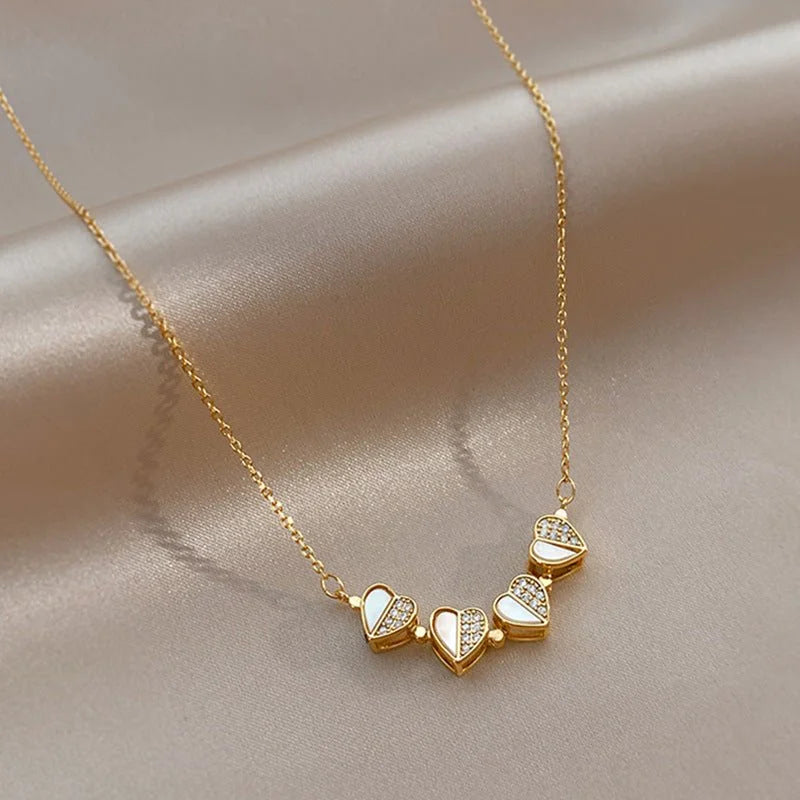 Gold-Plated Four Leaf Clover Heart Pendant Necklace (Stainless Steel) – White Shell | Women’s Gift UAE