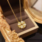 Gold-Plated Four Leaf Clover Heart Pendant Necklace (Stainless Steel) – White Shell | Women’s Gift UAE