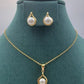 Elegant Pearl Drop Gold Pendant Set – Teardrop Necklace & Stud Earring Jewelry Set