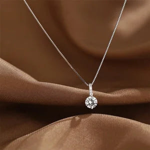 S925 Sterling Silver Solitaire Pendant Necklace – Minimalist Round Crystal for Women UAE