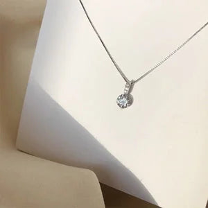 S925 Sterling Silver Solitaire Pendant Necklace – Minimalist Round Crystal for Women UAE