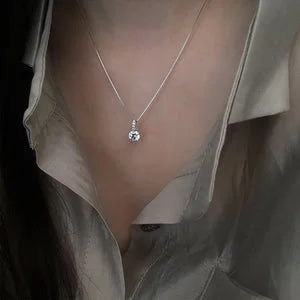 S925 Sterling Silver Solitaire Pendant Necklace – Minimalist Round Crystal for Women UAE