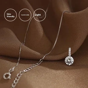 S925 Sterling Silver Solitaire Pendant Necklace – Minimalist Round Crystal for Women UAE